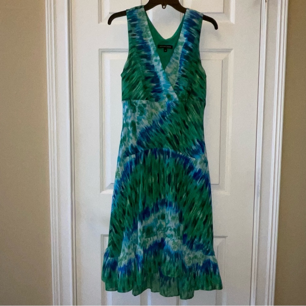 Chris McLaughlin Green and Blue Hi-Low Sleeveless Dress Women’s Size 12
